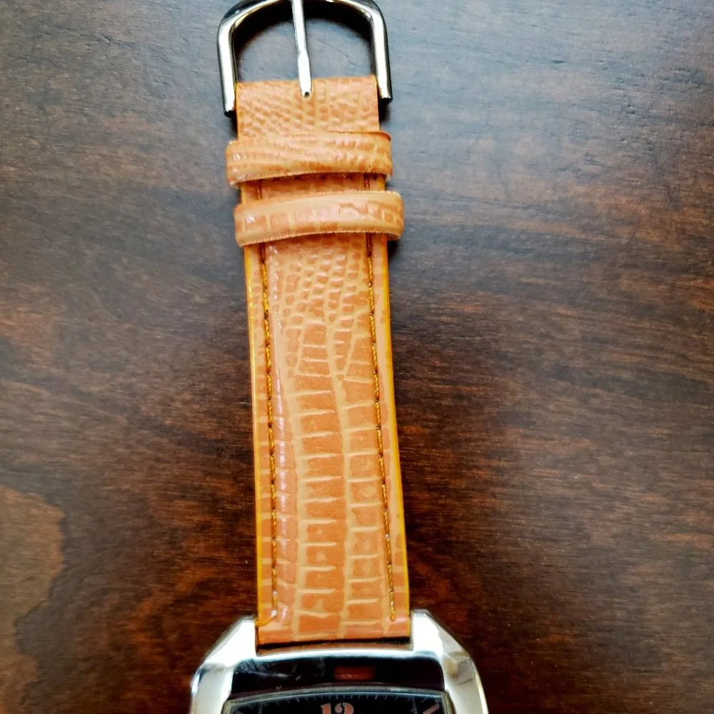 Bijoux Terner Orange Black Face Orange Leather Band Quartz Unisex Wrist Watch